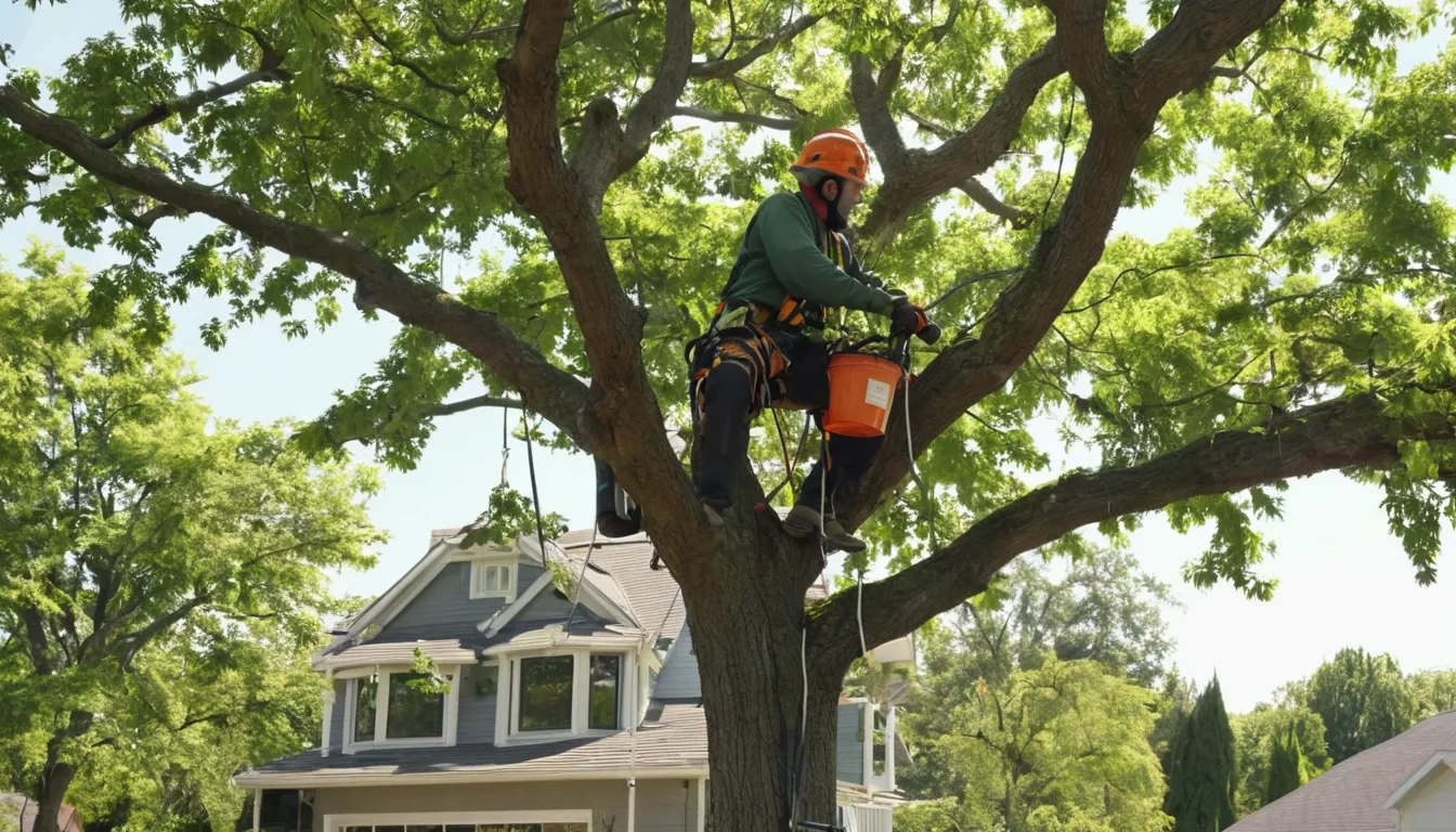 A tree provider safely working on a large tree beside a home in Chanhassen